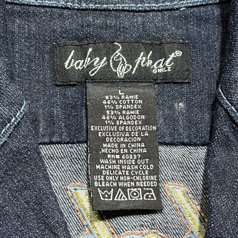 NWT Vintage Baby Phat Jean Jacket Denim Girls Large Blue Y2K Hip-Hop Embroidered
